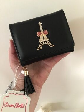Black n Rhinestones Eiffel Tower Trifold Wallet Paris